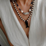 Vintage Carved Fish Necklace with Natural Stones – Red Green & Black White - floysun