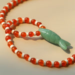 Vintage Carved Fish Necklace with Natural Stones – Red Green & Black White - floysun