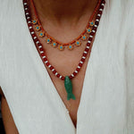Vintage Carved Fish Necklace with Natural Stones – Red Green & Black White - floysun