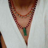 Vintage Carved Fish Necklace with Natural Stones – Red Green & Black White - floysun
