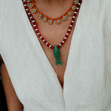 Vintage Carved Fish Necklace with Natural Stones – Red Green & Black White - floysun
