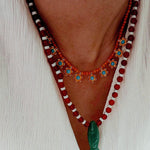 Vintage Carved Fish Necklace with Natural Stones – Red Green & Black White - floysun