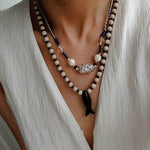 Vintage Carved Fish Necklace with Natural Stones – Red Green & Black White - floysun