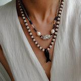 Vintage Carved Fish Necklace with Natural Stones – Red Green & Black White - floysun
