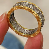 Vintage Carved Leaf Two - Tone Ring - floysun