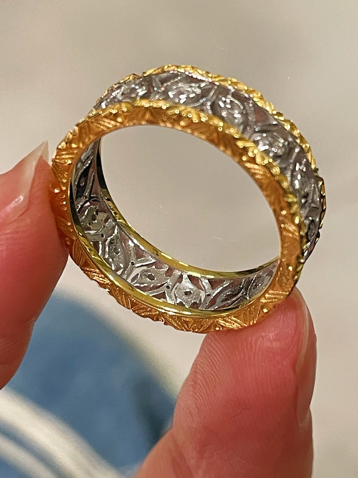 Vintage Carved Leaf Two - Tone Ring - floysun