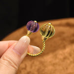Vintage Citrine & Amethyst Pumpkin Bead Open Ring - floysun