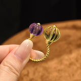 Vintage Citrine & Amethyst Pumpkin Bead Open Ring - floysun
