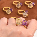 Vintage Citrine & Amethyst Pumpkin Bead Open Ring - floysun