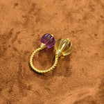 Vintage Citrine & Amethyst Pumpkin Bead Open Ring - floysun