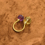 Vintage Citrine & Amethyst Pumpkin Bead Open Ring - floysun