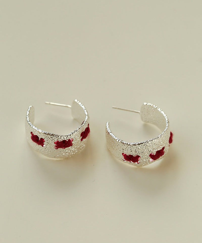 Vintage Color - Thread Wrapped C - Shaped Earrings - floysun