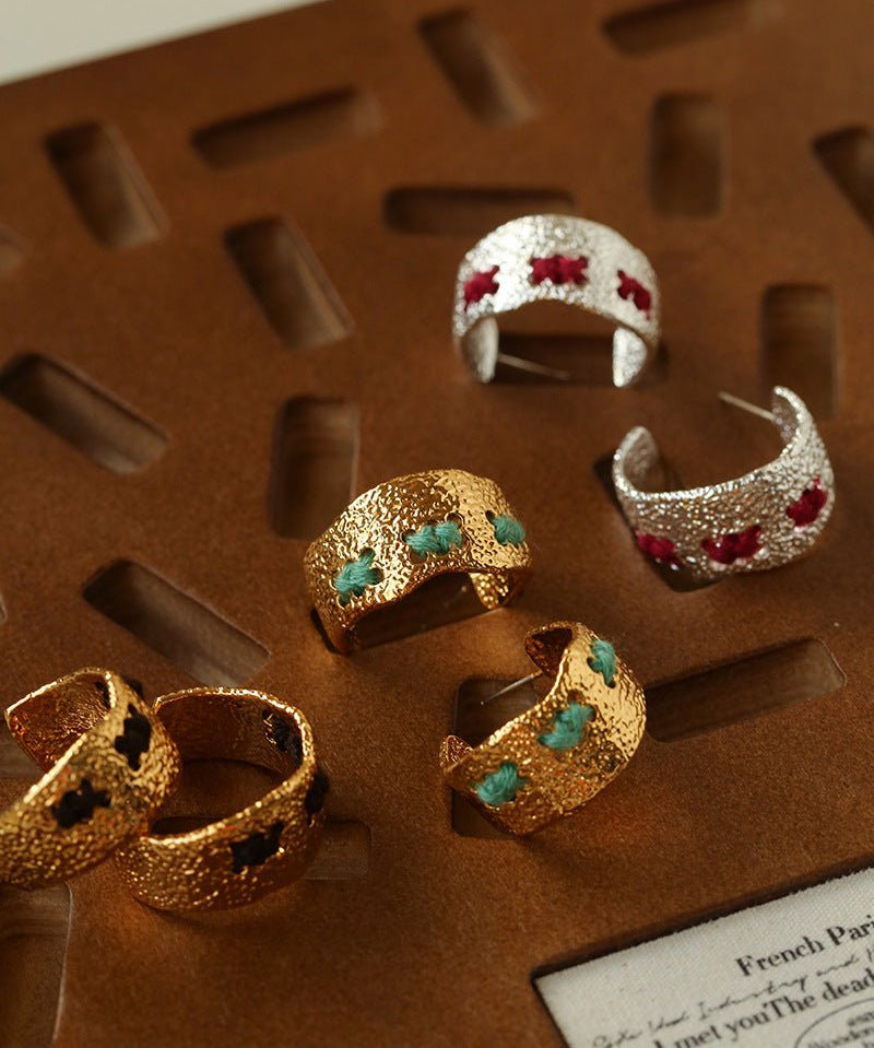 Vintage Color - Thread Wrapped C - Shaped Earrings - floysun