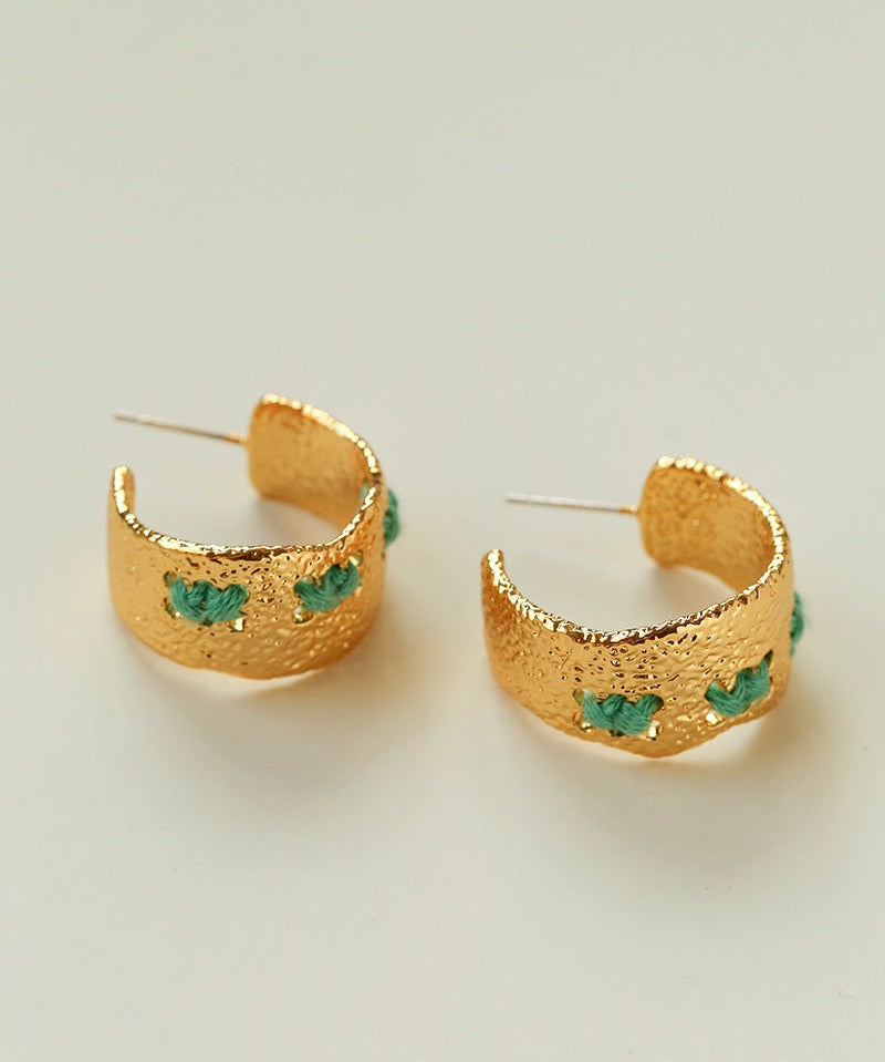 Vintage Color - Thread Wrapped C - Shaped Earrings - floysun