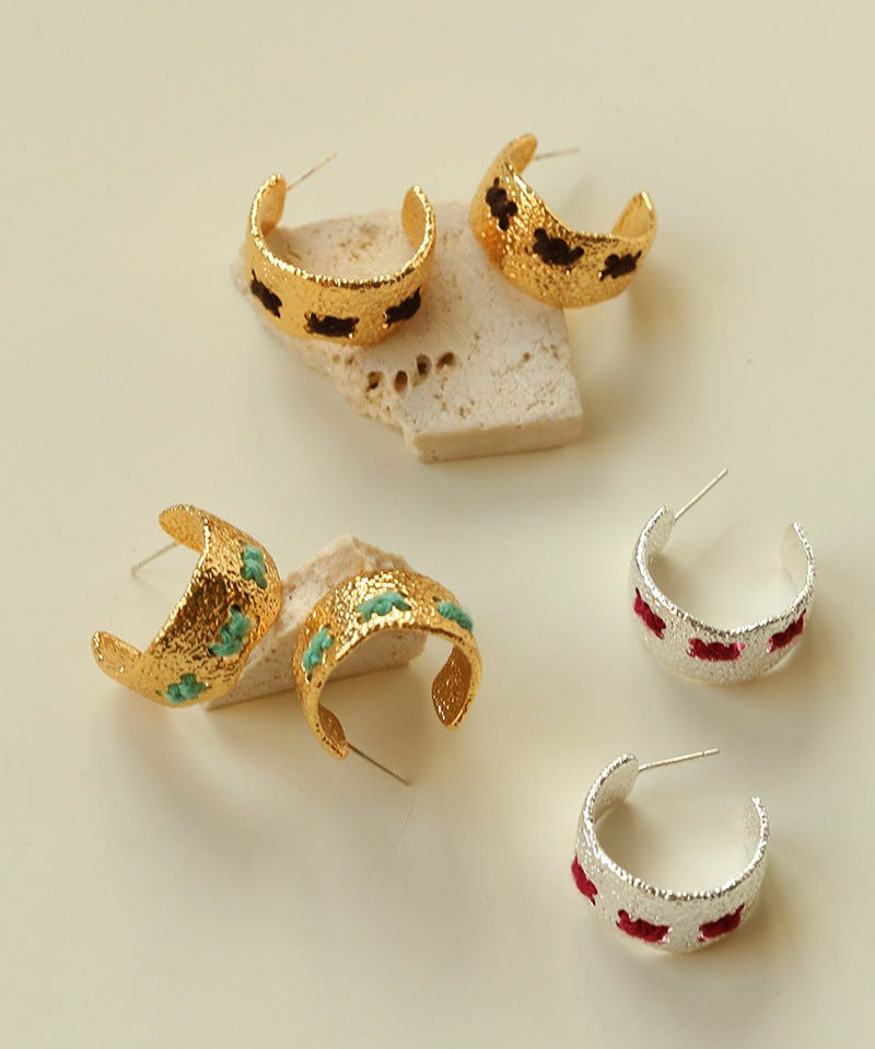 Vintage Color - Thread Wrapped C - Shaped Earrings - floysun