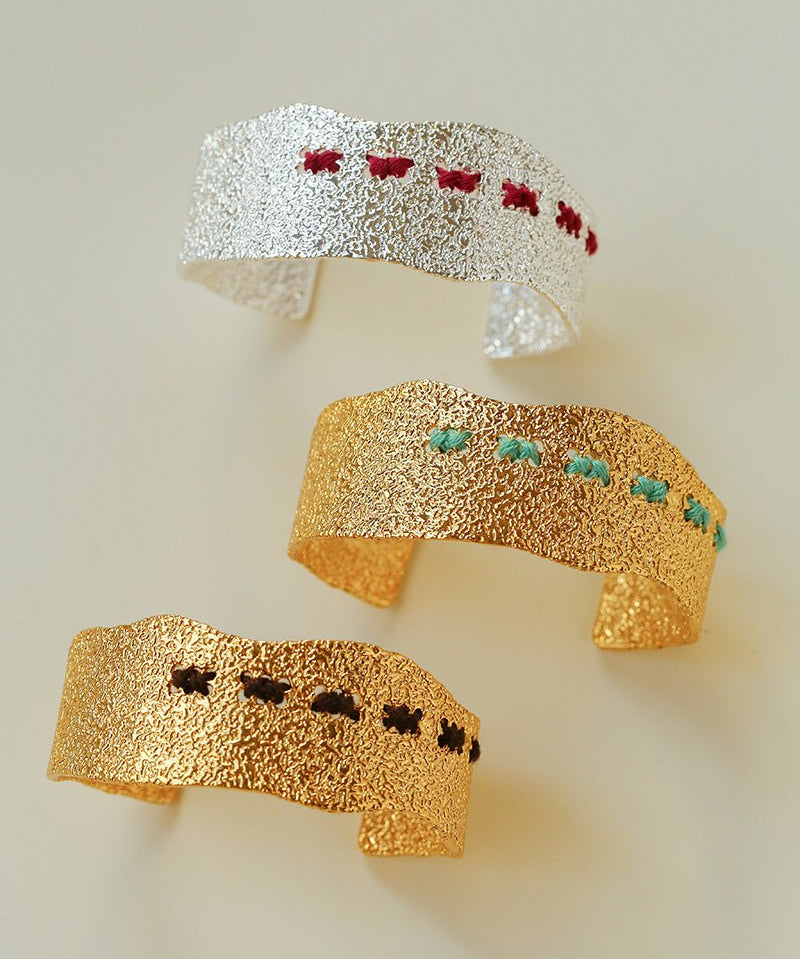 Vintage Color - Threaded Textured C - Shaped Bracelet Cuff - floysun