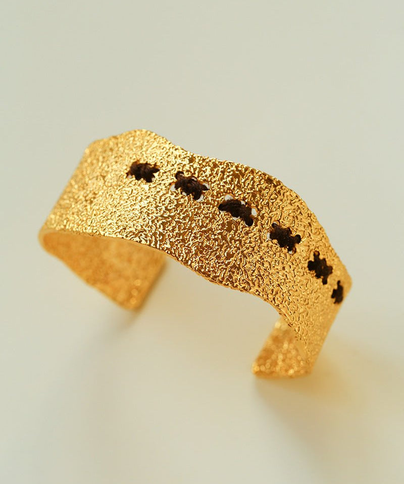 Vintage Color - Threaded Textured C - Shaped Bracelet Cuff - floysun