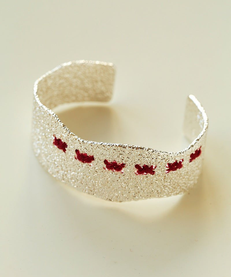 Vintage Color - Threaded Textured C - Shaped Bracelet Cuff - floysun