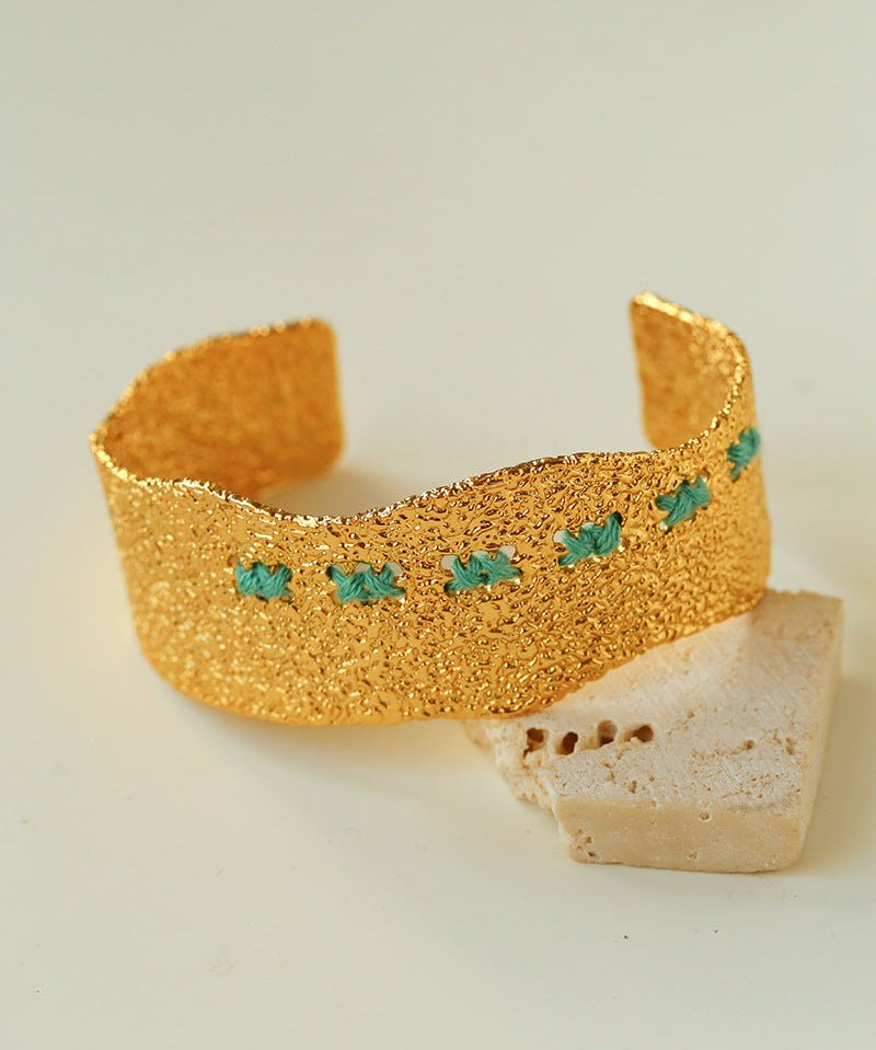 Vintage Color - Threaded Textured C - Shaped Bracelet Cuff - floysun