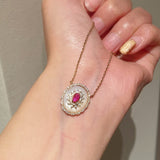 Vintage Court Ruby & Mother - of - Pearl Cabochon Necklace - floysun
