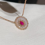 Vintage Court Ruby & Mother - of - Pearl Cabochon Necklace - floysun