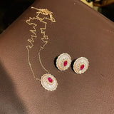 Vintage Court Ruby & Mother - of - Pearl Cabochon Necklace - floysun