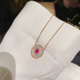 Vintage Court Ruby & Mother - of - Pearl Cabochon Necklace - floysun