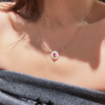 Vintage Court Ruby & Mother - of - Pearl Cabochon Necklace - floysun