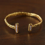 Vintage Crinkled Tin Foil Textured Pearl Open Cuff Bracelets - floysun