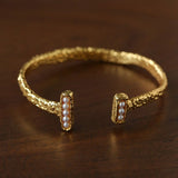 Vintage Crinkled Tin Foil Textured Pearl Open Cuff Bracelets - floysun