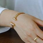 Vintage Crinkled Tin Foil Textured Pearl Open Cuff Bracelets - floysun