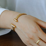 Vintage Crinkled Tin Foil Textured Pearl Open Cuff Bracelets - floysun
