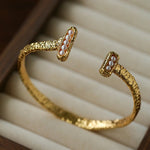 Vintage Crinkled Tin Foil Textured Pearl Open Cuff Bracelets - floysun