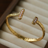 Vintage Crinkled Tin Foil Textured Pearl Open Cuff Bracelets - floysun