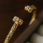 Vintage Crinkled Tin Foil Textured Pearl Open Cuff Bracelets - floysun