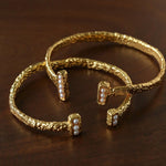 Vintage Crinkled Tin Foil Textured Pearl Open Cuff Bracelets - floysun