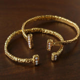 Vintage Crinkled Tin Foil Textured Pearl Open Cuff Bracelets - floysun