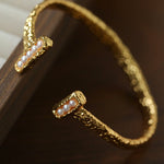 Vintage Crinkled Tin Foil Textured Pearl Open Cuff Bracelets - floysun