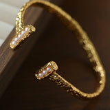 Vintage Crinkled Tin Foil Textured Pearl Open Cuff Bracelets - floysun