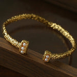 Vintage Crinkled Tin Foil Textured Pearl Open Cuff Bracelets - floysun
