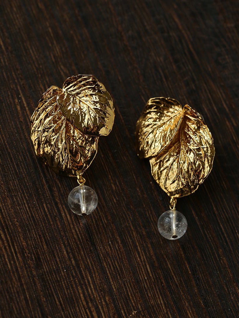 Vintage Crystal Leaf Drop Earrings - floysun