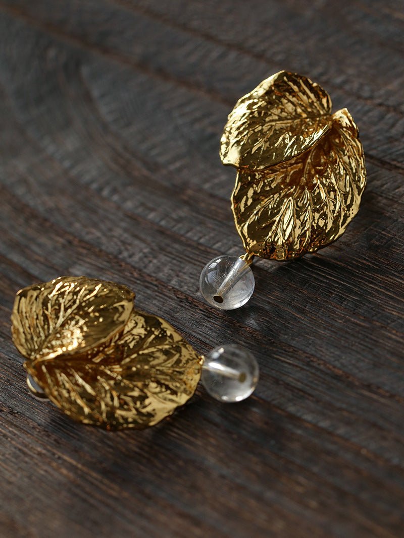 Vintage Crystal Leaf Drop Earrings - floysun