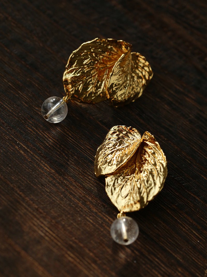 Vintage Crystal Leaf Drop Earrings - floysun