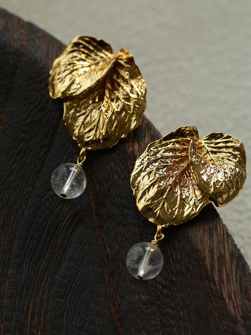 Vintage Crystal Leaf Drop Earrings - floysun