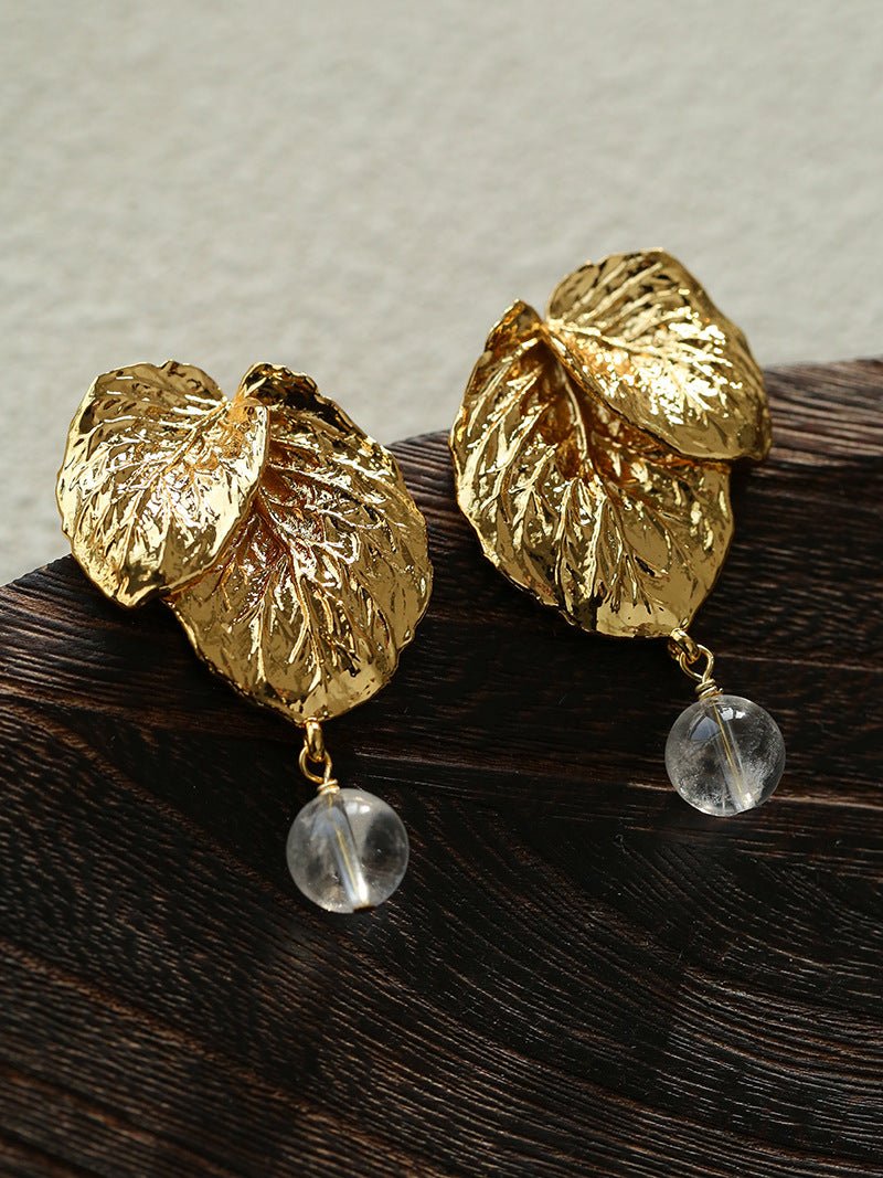 Vintage Crystal Leaf Drop Earrings - floysun