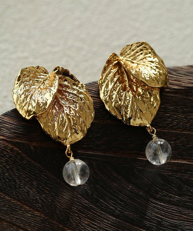 Vintage Crystal Leaf Drop Earrings - floysun