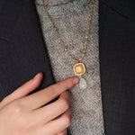 Vintage Crystal Teardrop & Agate Square Pendant Necklace - floysun