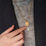 Vintage Crystal Teardrop & Agate Square Pendant Necklace - floysun