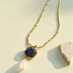 Vintage Crystal Teardrop & Agate Square Pendant Necklace - floysun