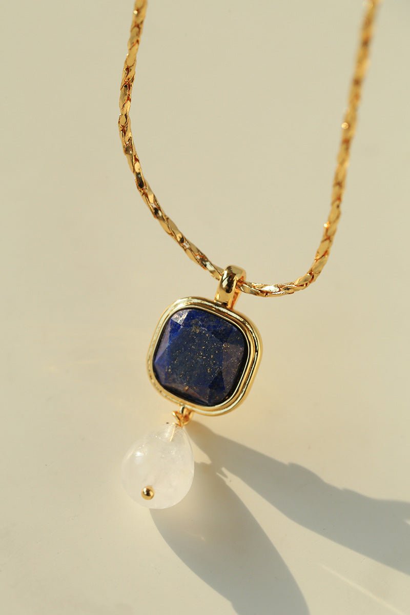 Vintage Crystal Teardrop & Agate Square Pendant Necklace - floysun